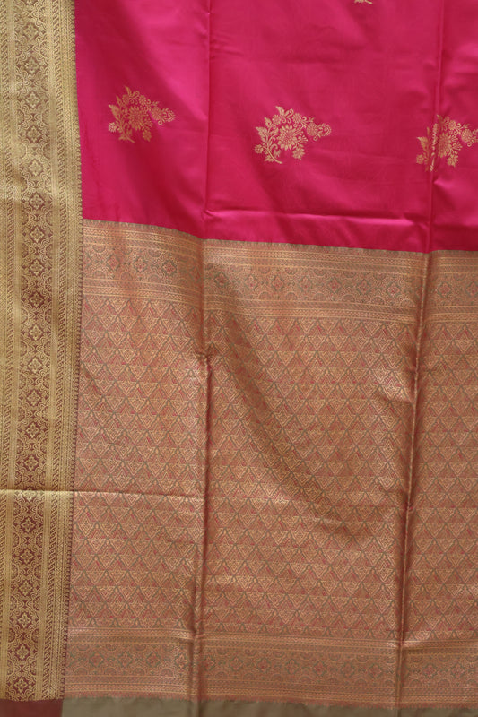 Semi Soft Silk Saree-Rani Pink Floral Body