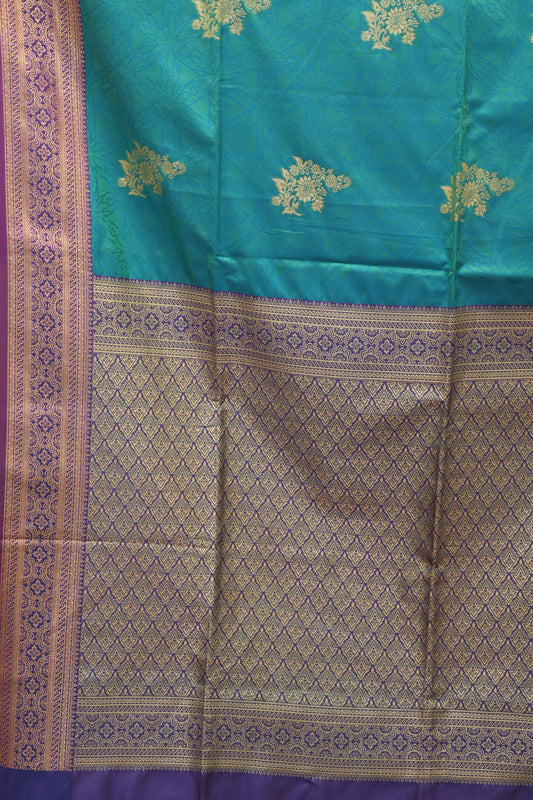 Semi Soft Silk Saree-Teal Green Floral Body