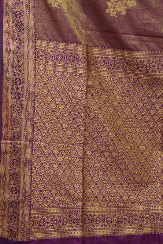 Semi Soft Silk Saree-Golden Brown Floral Body