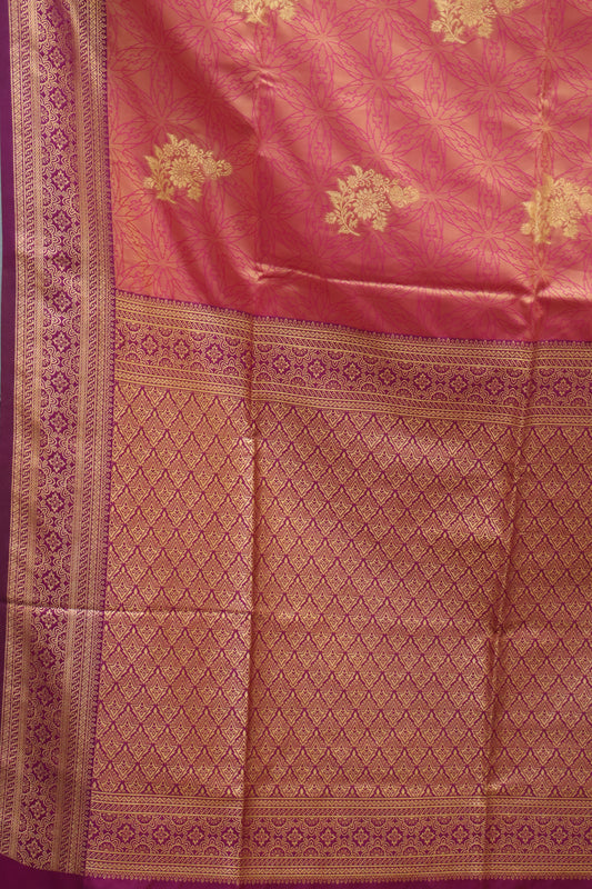 Semi Soft Silk Saree-Peachish Pink Floral Body