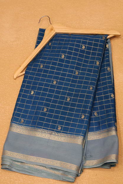 Banarasi Georgete saree- Peacock Blue Body Checked