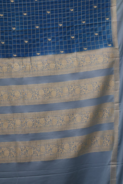 Banarasi Georgete saree- Peacock Blue Body Checked