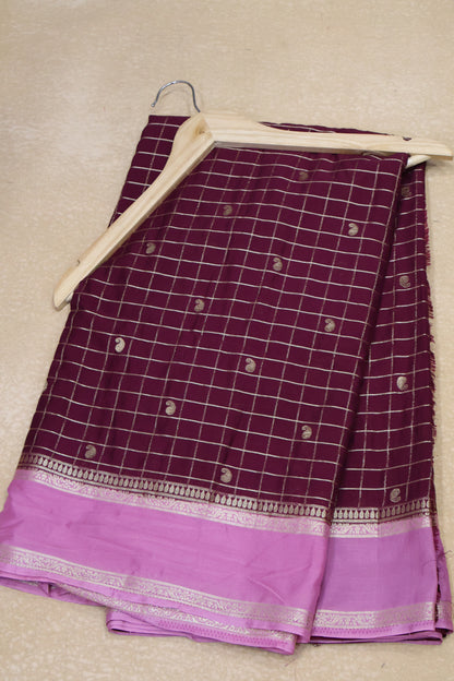 Banarasi Georgete saree- Wine Body Checked