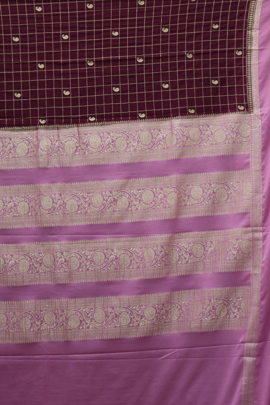 Banarasi Georgete saree- Wine Body Checked