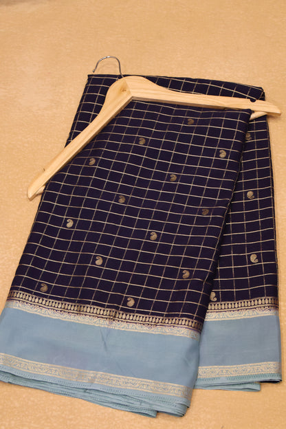 Banarasi Georgete saree-Navy Blue Body Checked