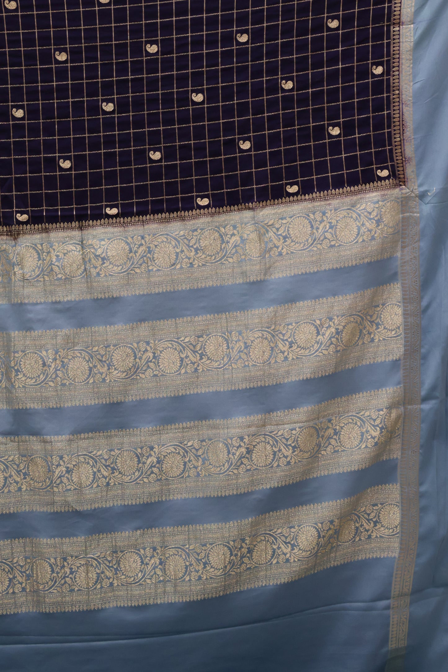 Banarasi Georgete saree-Navy Blue Body Checked