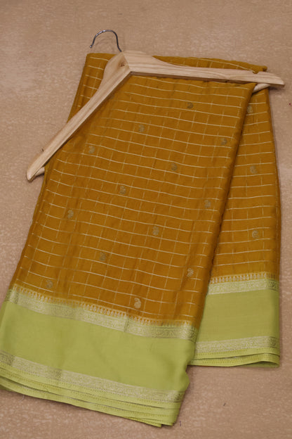 Banarasi Georgete saree-Mustard Body Checked