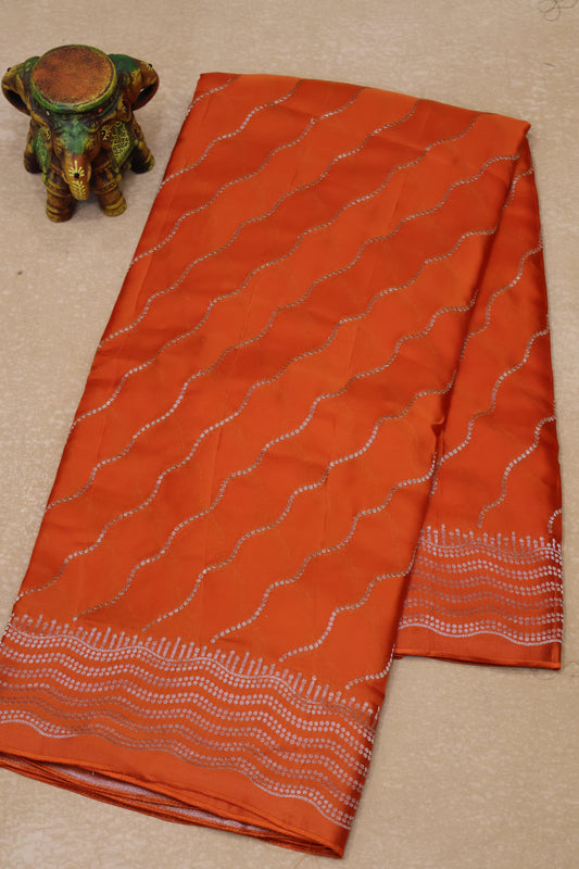 Satin Saree-Orange Silver Zari
