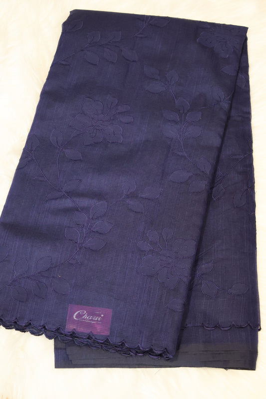 Pure Kota Saree-Navy Blue Aplique