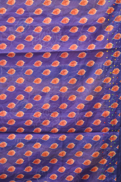 Semi Chanderi Saree -Maroon Floral-Peacock Flower