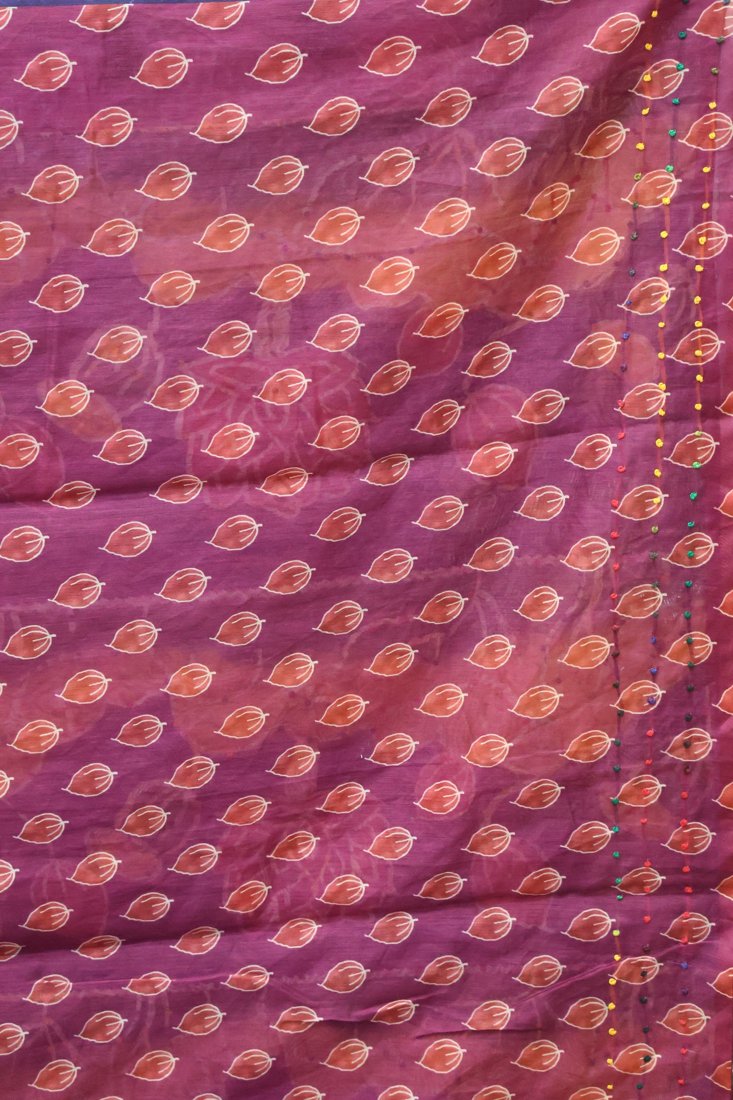 Semi Chanderi Saree -Navy Blue-Peacock Flower