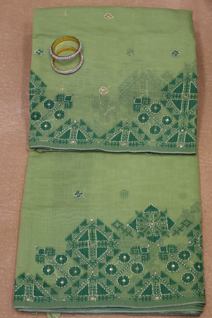 Handloom Saree-Green Geometric
