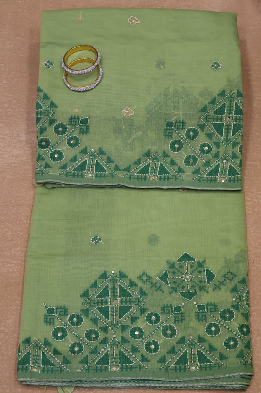 Handloom Saree-Green Geometric
