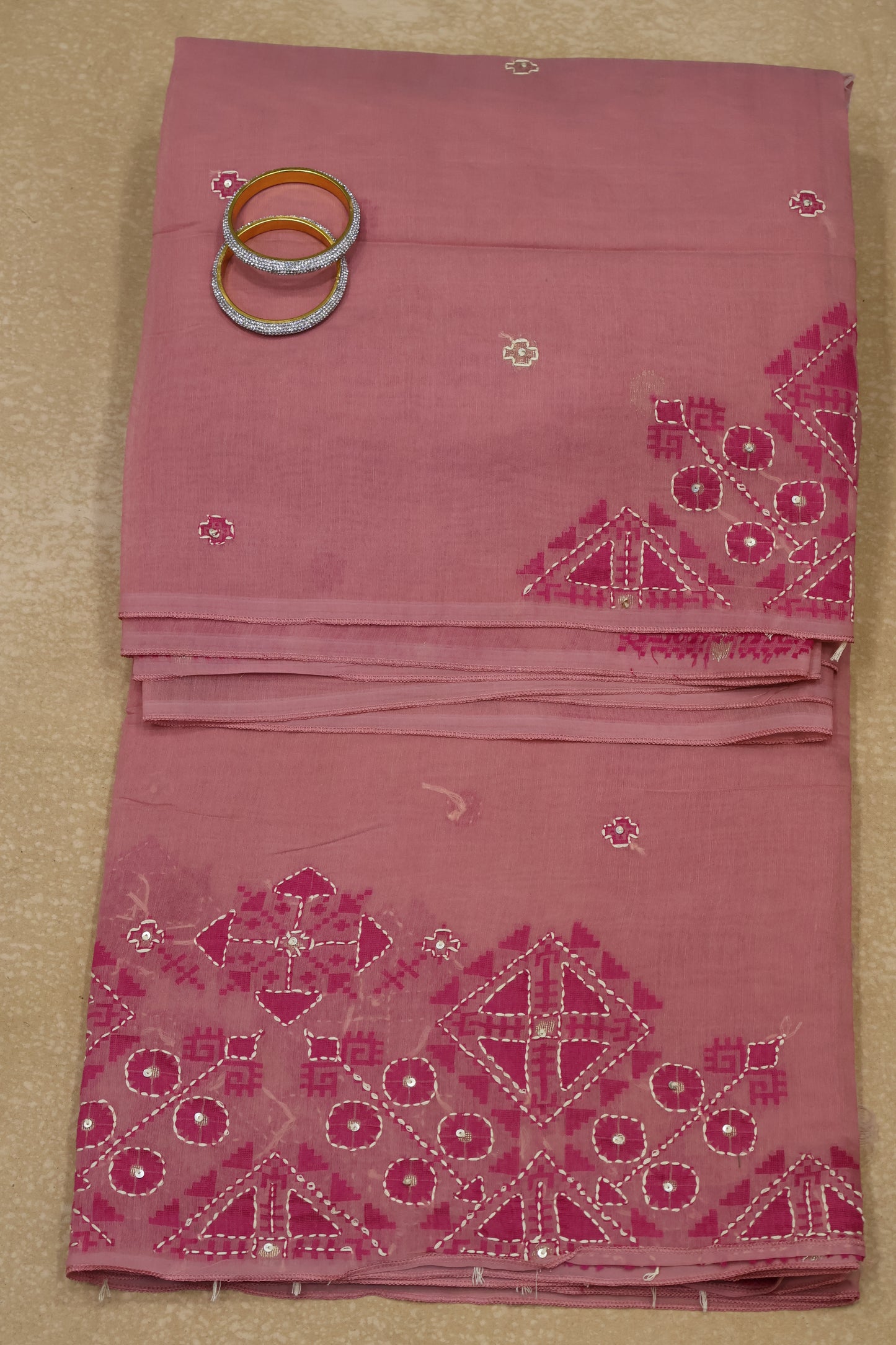 Handloom Saree-Pink Geometric