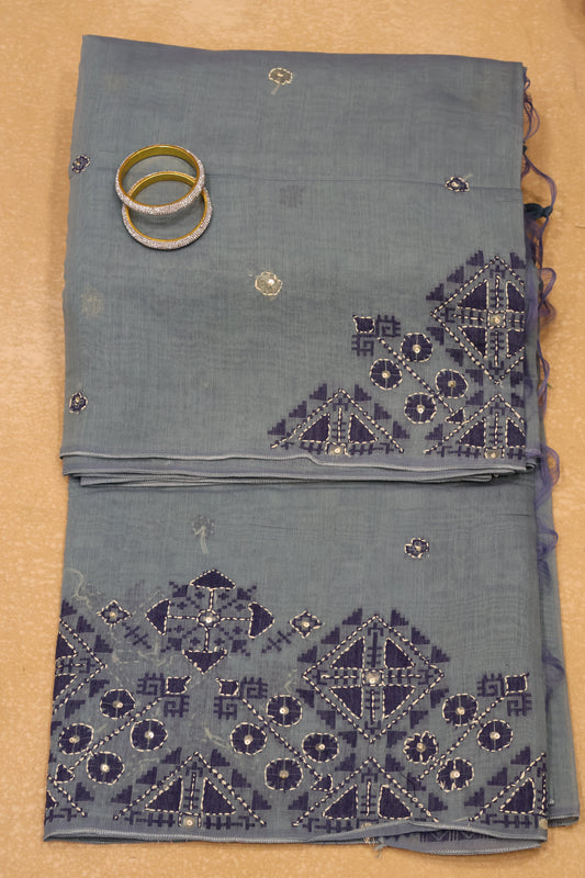 Handloom Saree-Blue Geometric