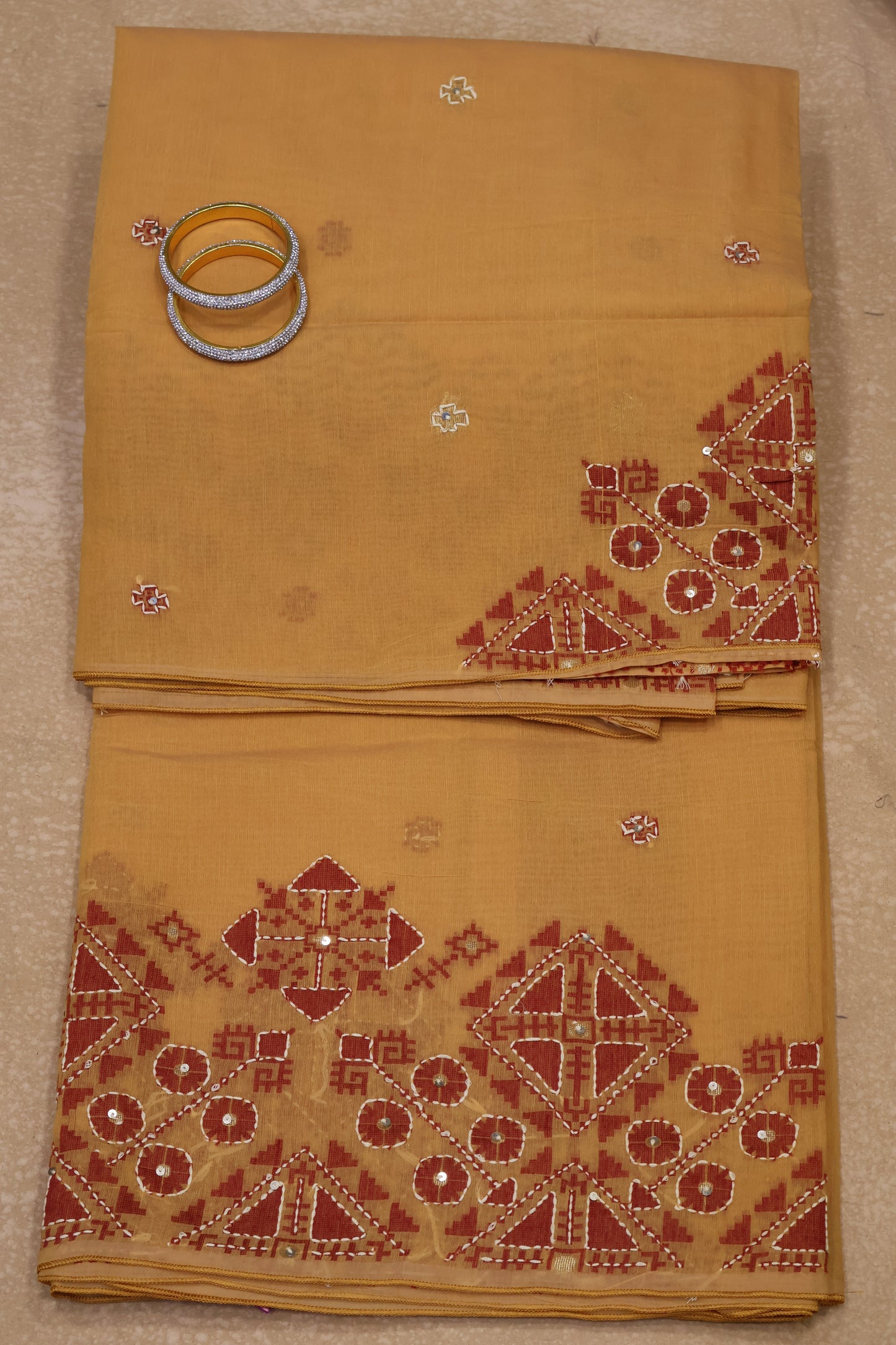 Handloom Saree-Orange Geometric