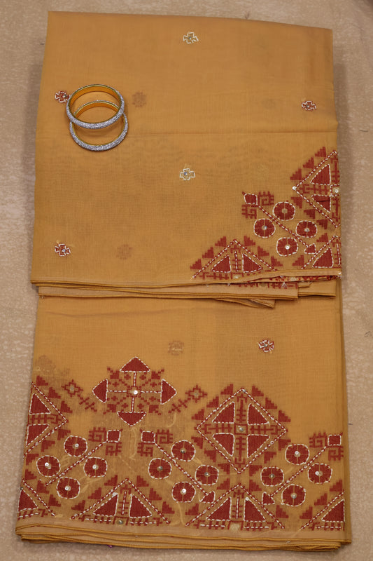 Handloom Saree-Orange Geometric