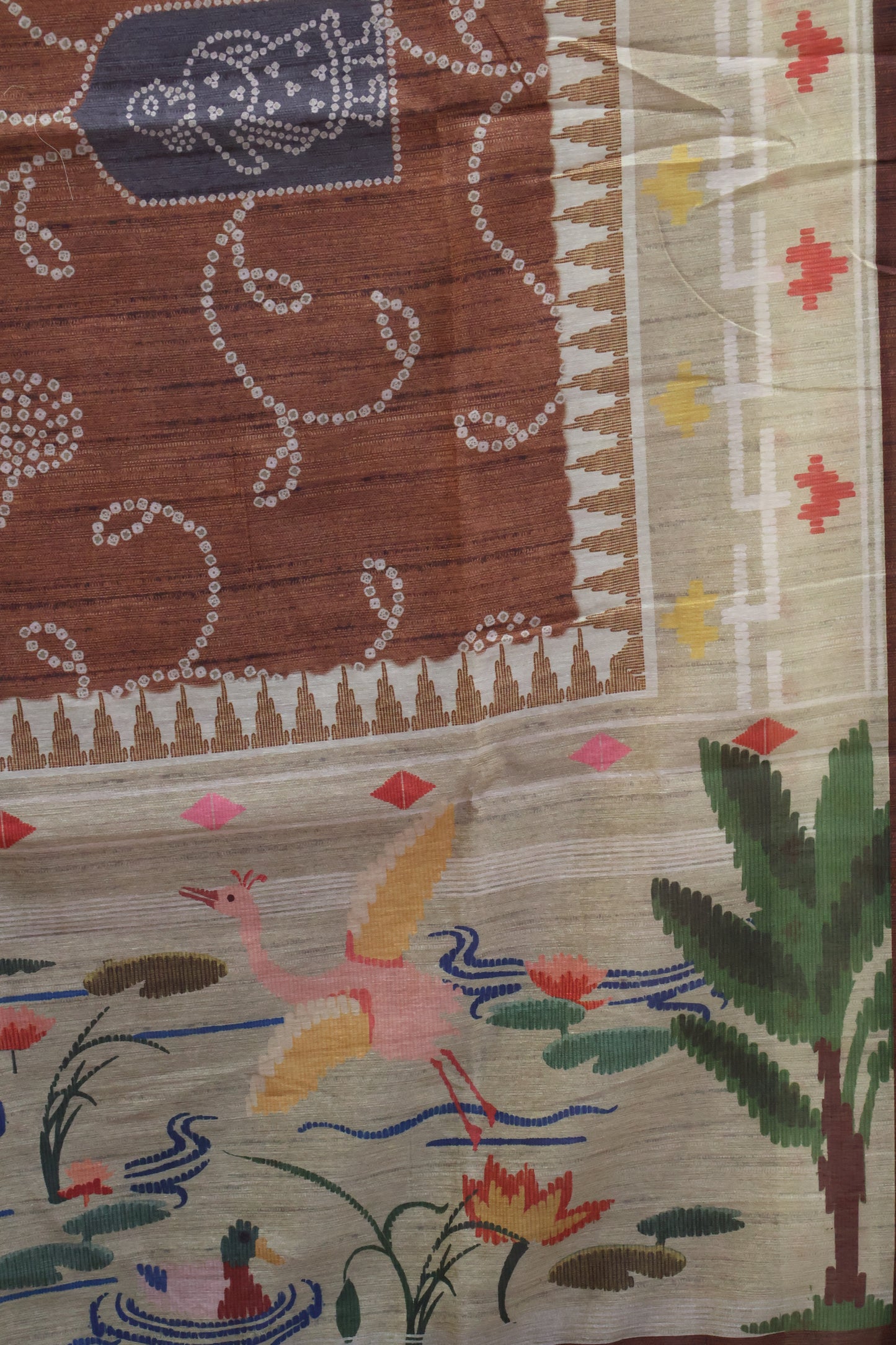 Semi Chanderi Saree Bandhini Print -Grey