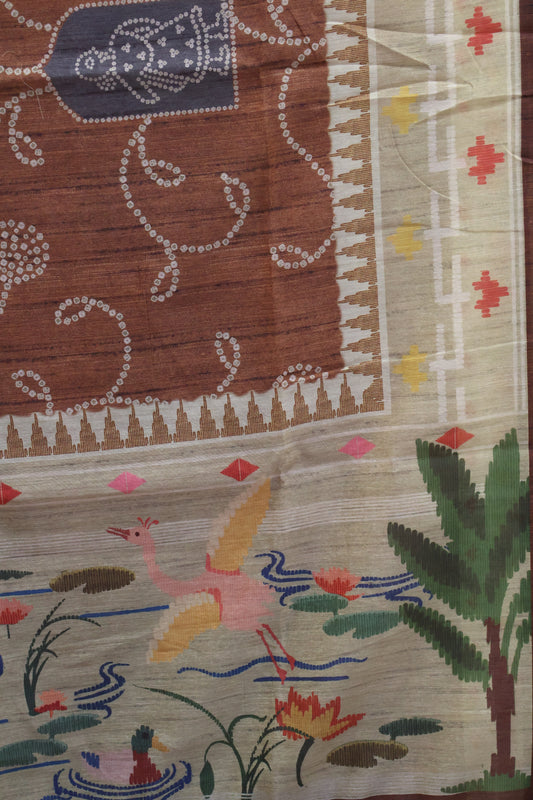 Semi Chanderi Saree Bandhini Print -Grey