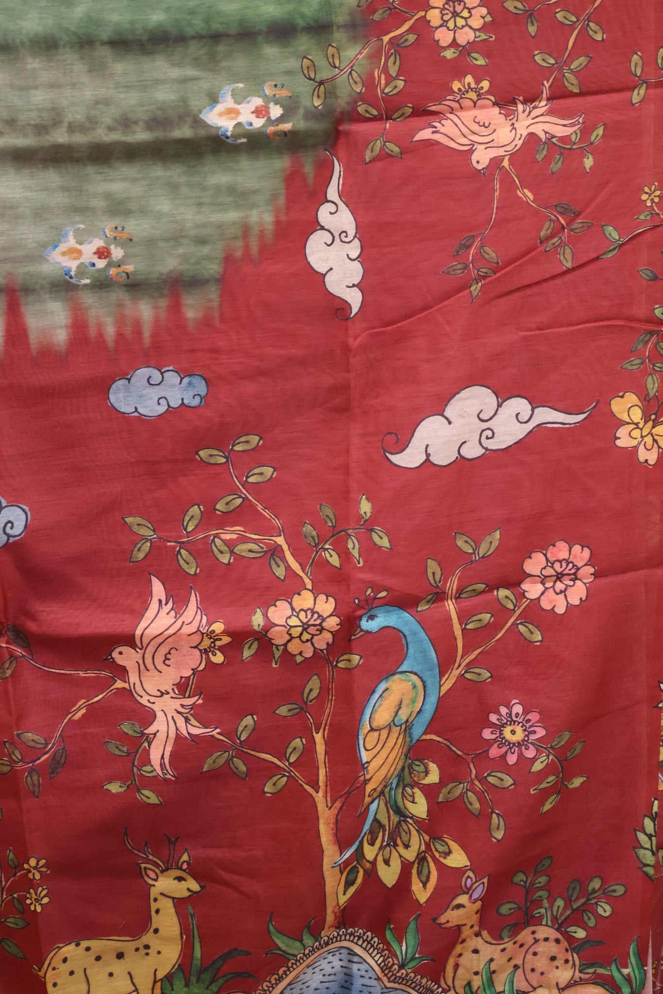 Chanderi Cotton Saree- Dark Pink Deer Printed
