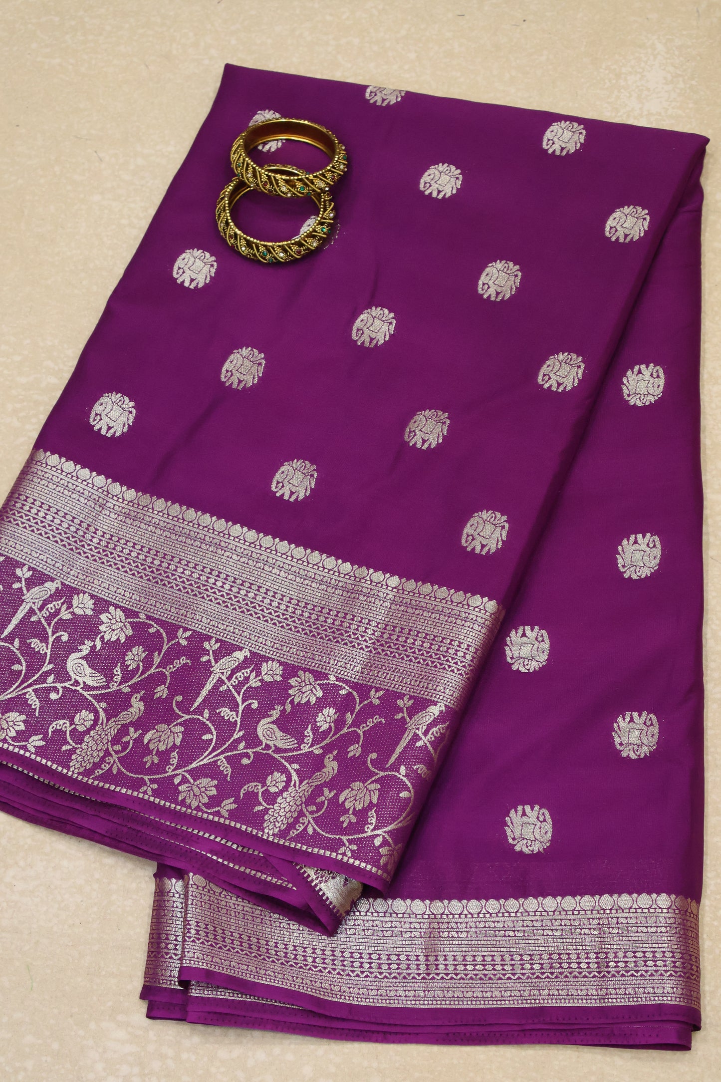 Banarasi Crepe Saree-Purple Elephant