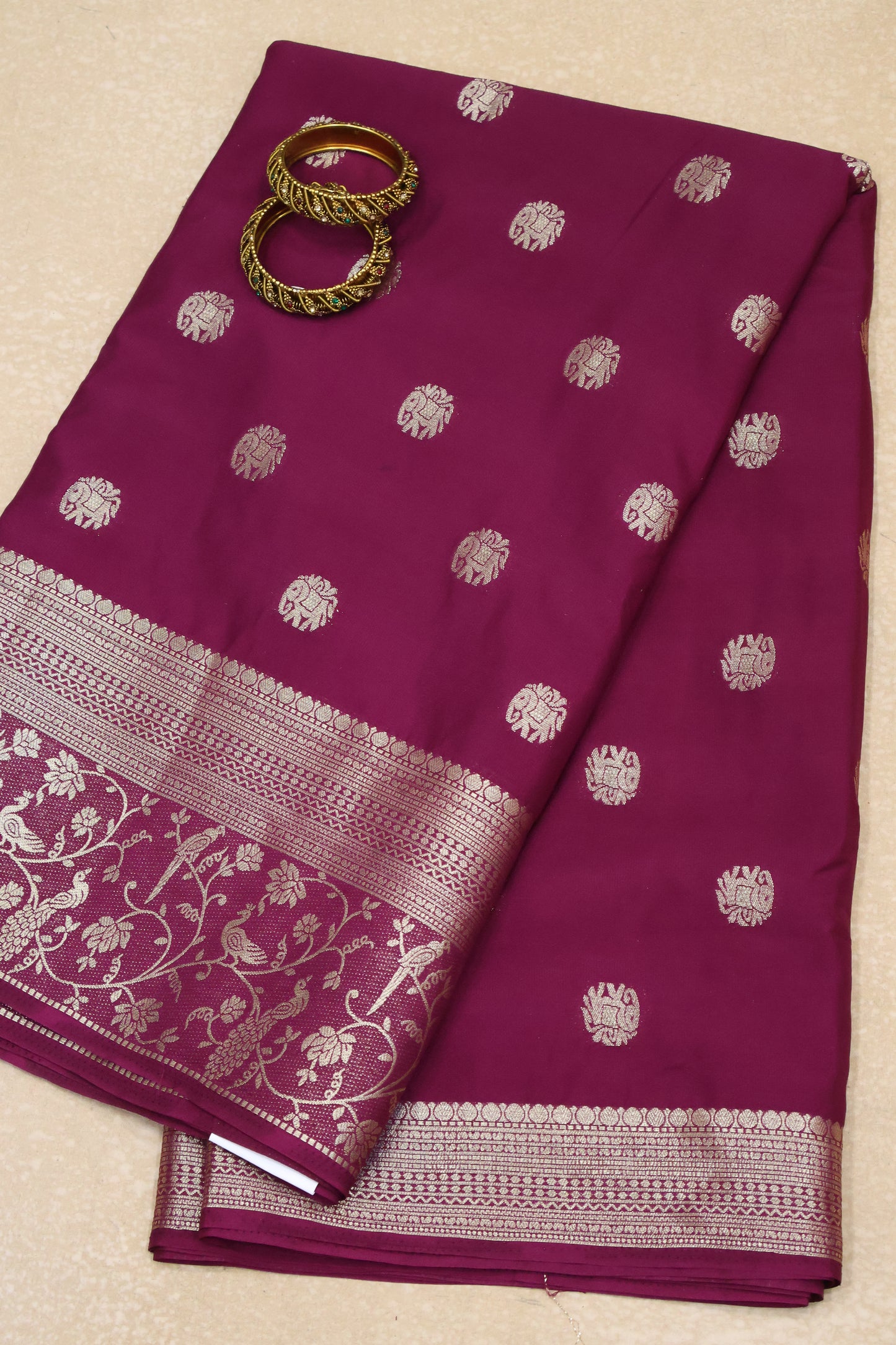 Banarasi Crepe Saree-Wine Elephant