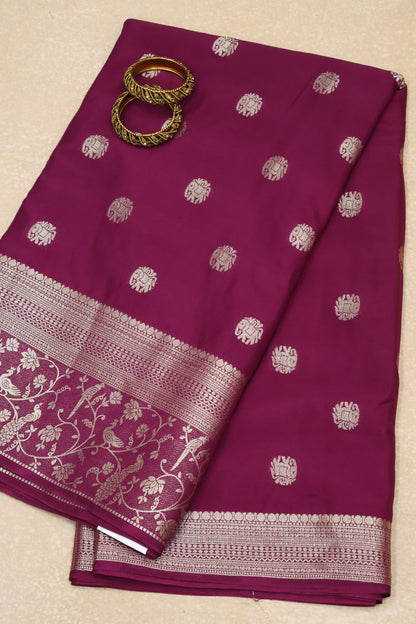 Banarasi Crepe Saree-Wine Elephant