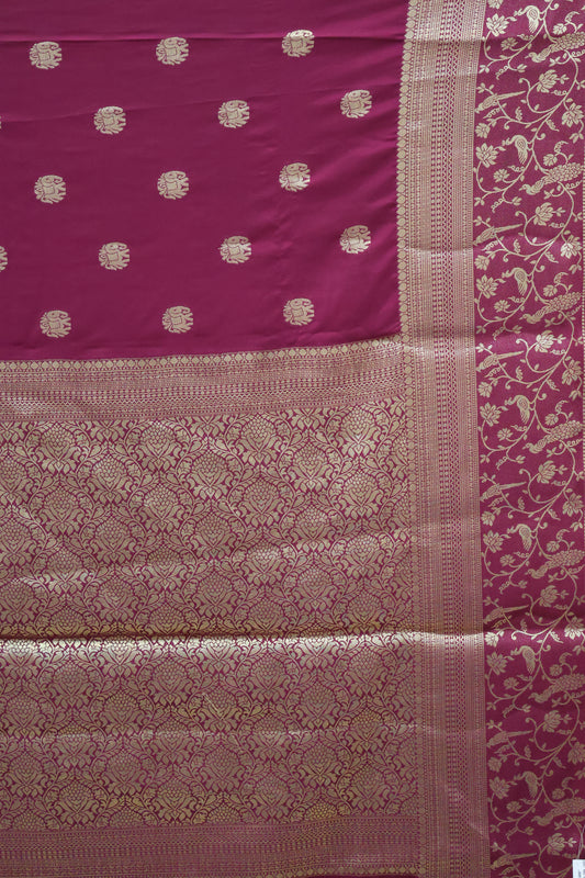 Banarasi Crepe Saree-Wine Elephant