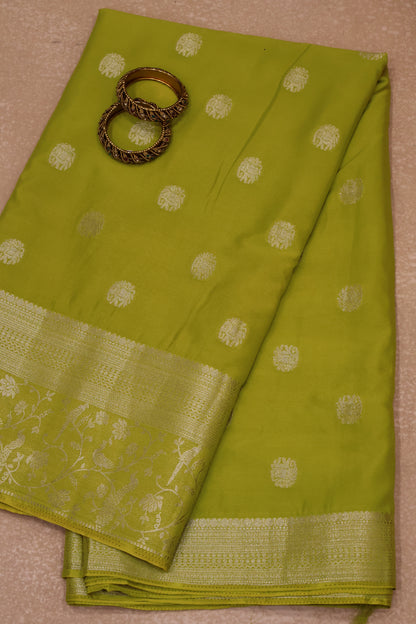 Banarasi Crepe Saree-Lemon Yellow Elephant