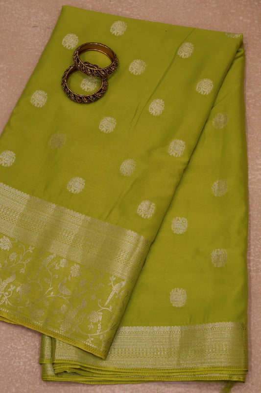 Banarasi Crepe Saree-Lemon Yellow Elephant
