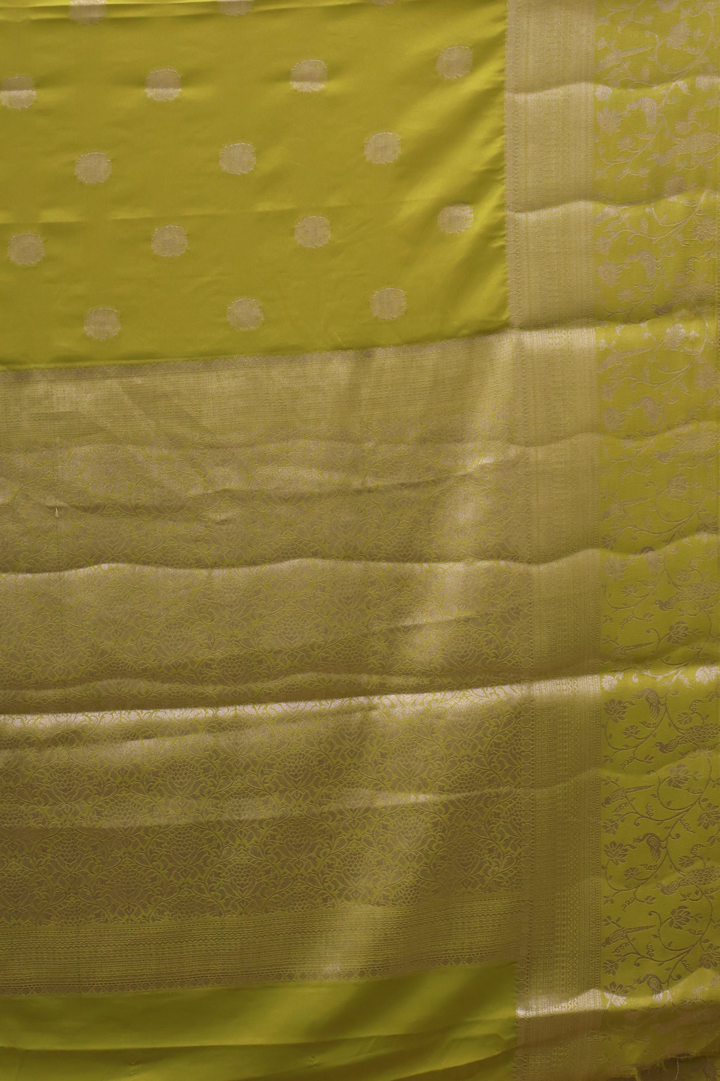 Banarasi Crepe Saree-Lemon Yellow Elephant