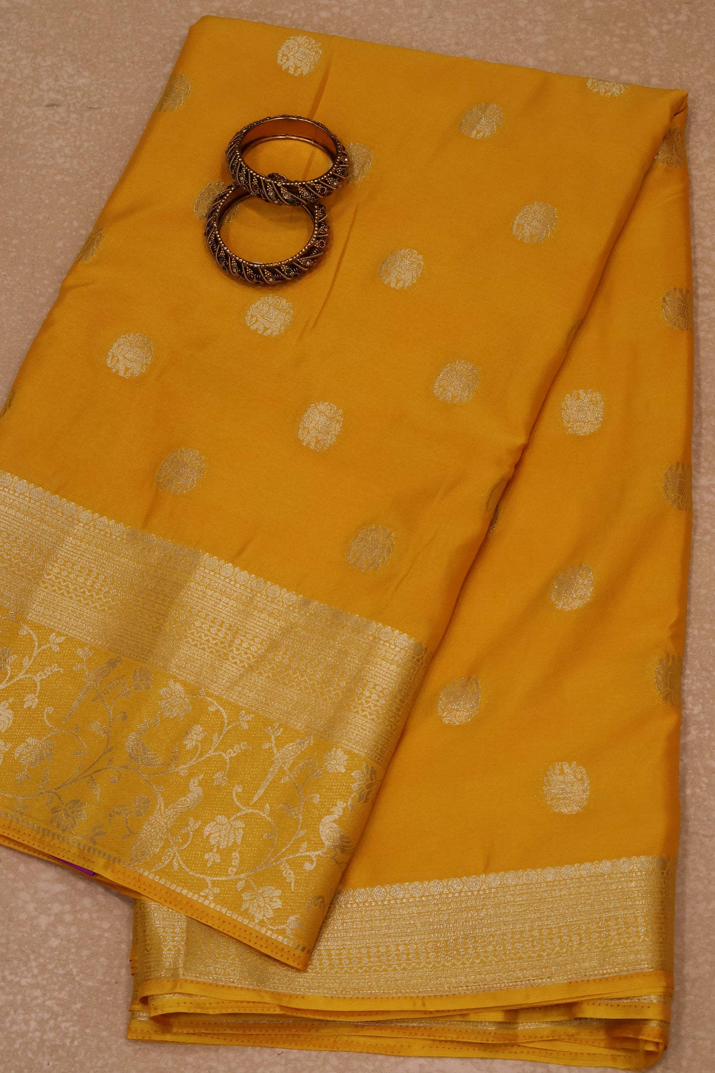Banarasi Crepe Saree-Mango Yellow Elephant