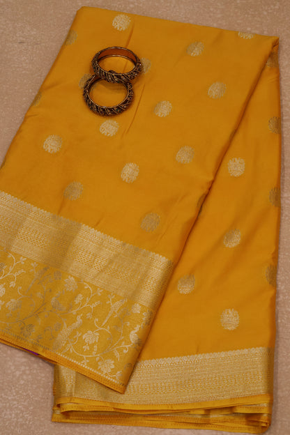 Banarasi Crepe Saree-Mango Yellow Elephant
