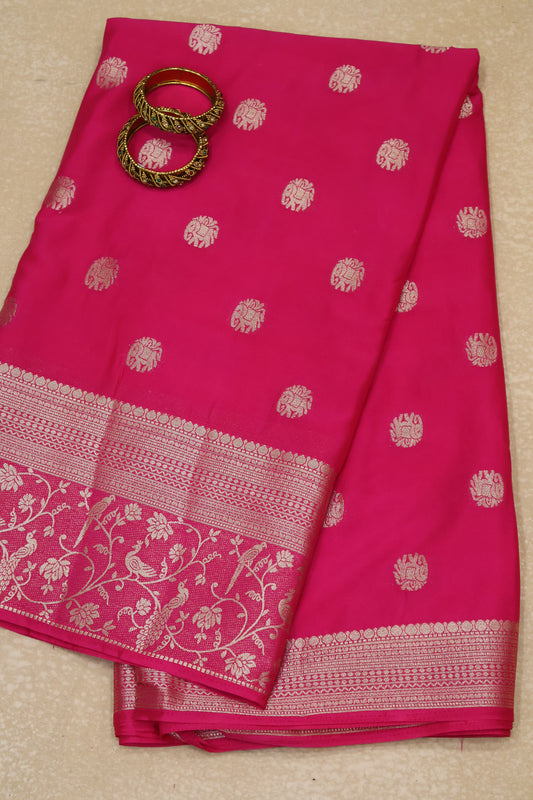 Banarasi Crepe Saree-Rani Pink Elephant