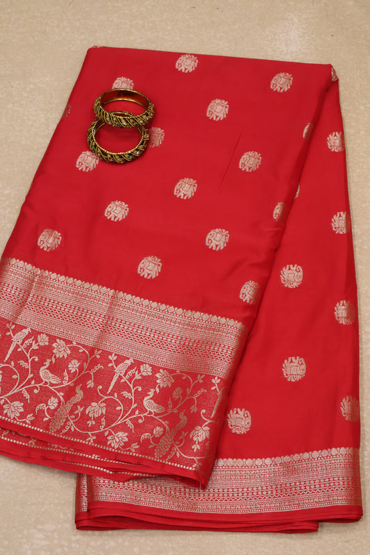 Banarasi Crepe Saree-Red Elephant