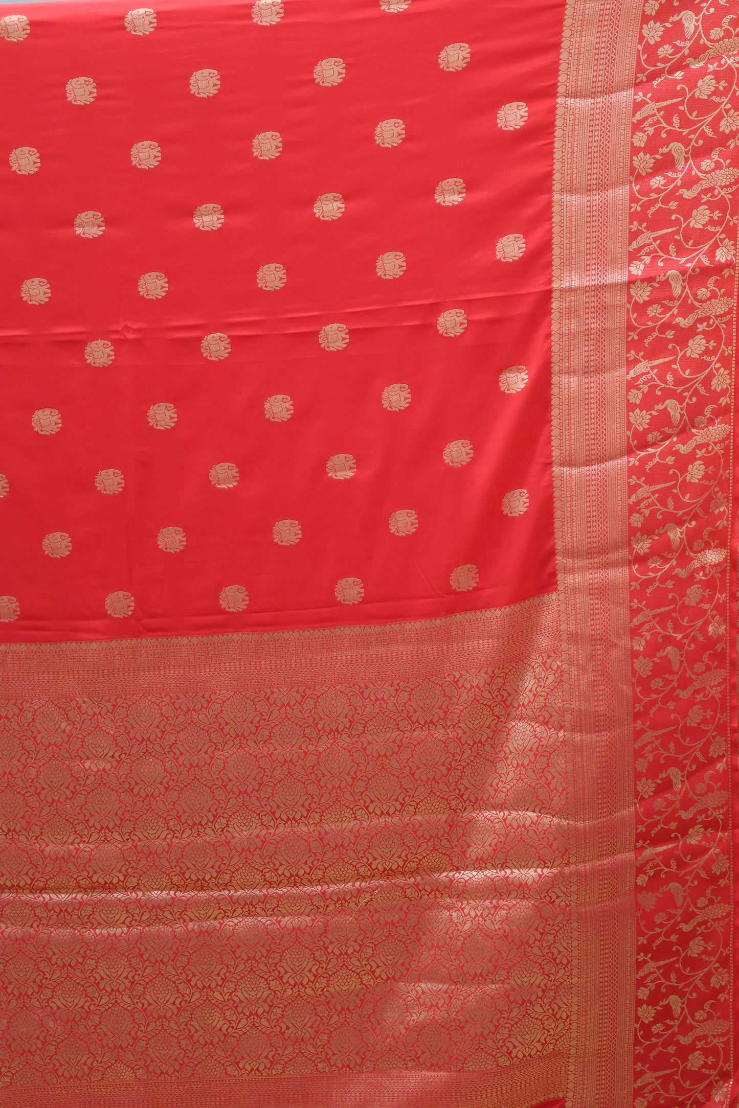 Banarasi Crepe Saree-Red Elephant