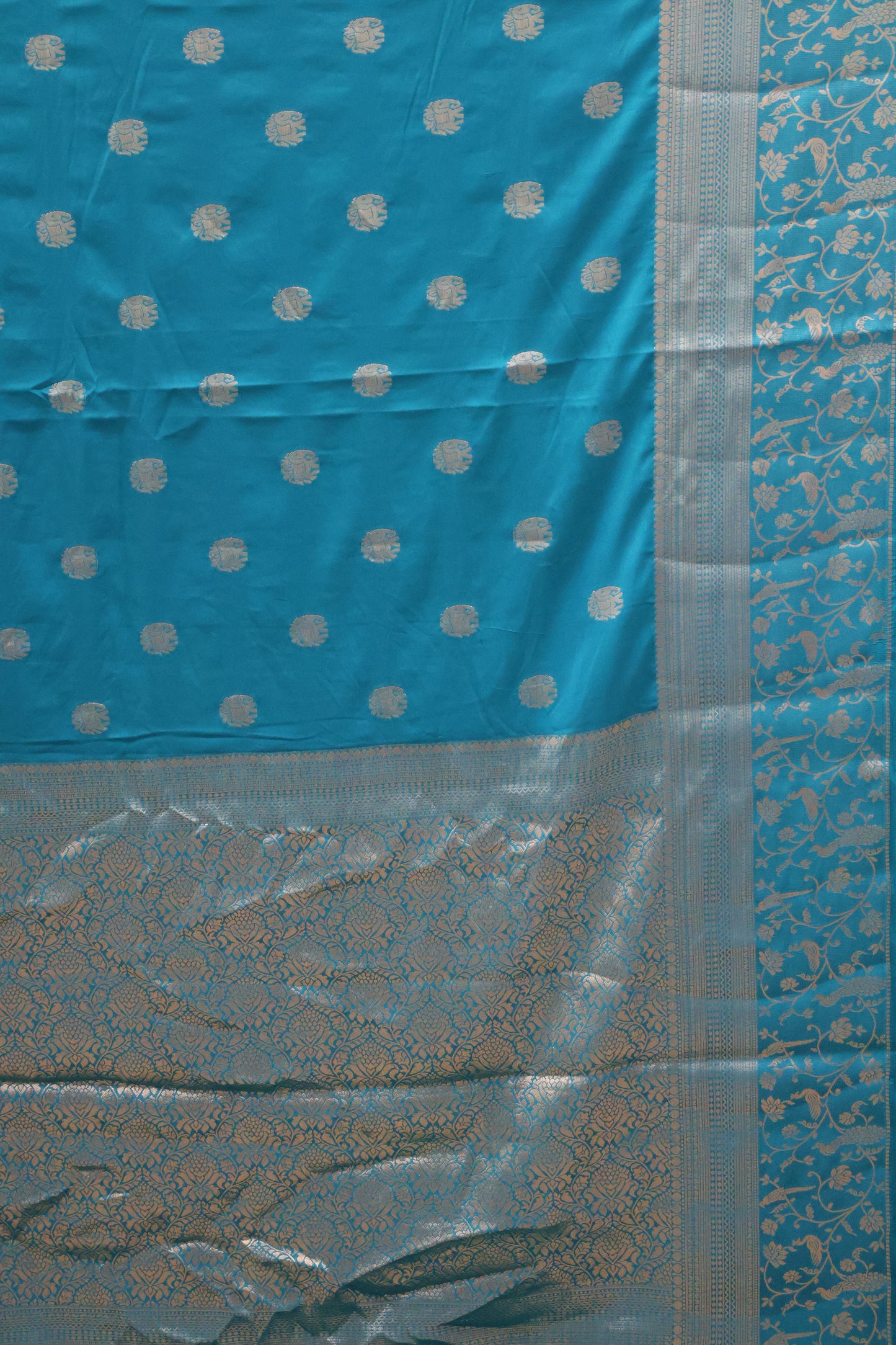 Banarasi Crepe Saree-Teal Blue Elephant
