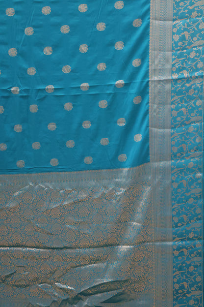 Banarasi Crepe Saree-Teal Blue Elephant