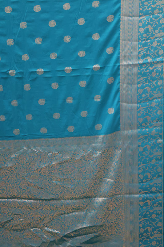 Banarasi Crepe Saree-Teal Blue Elephant
