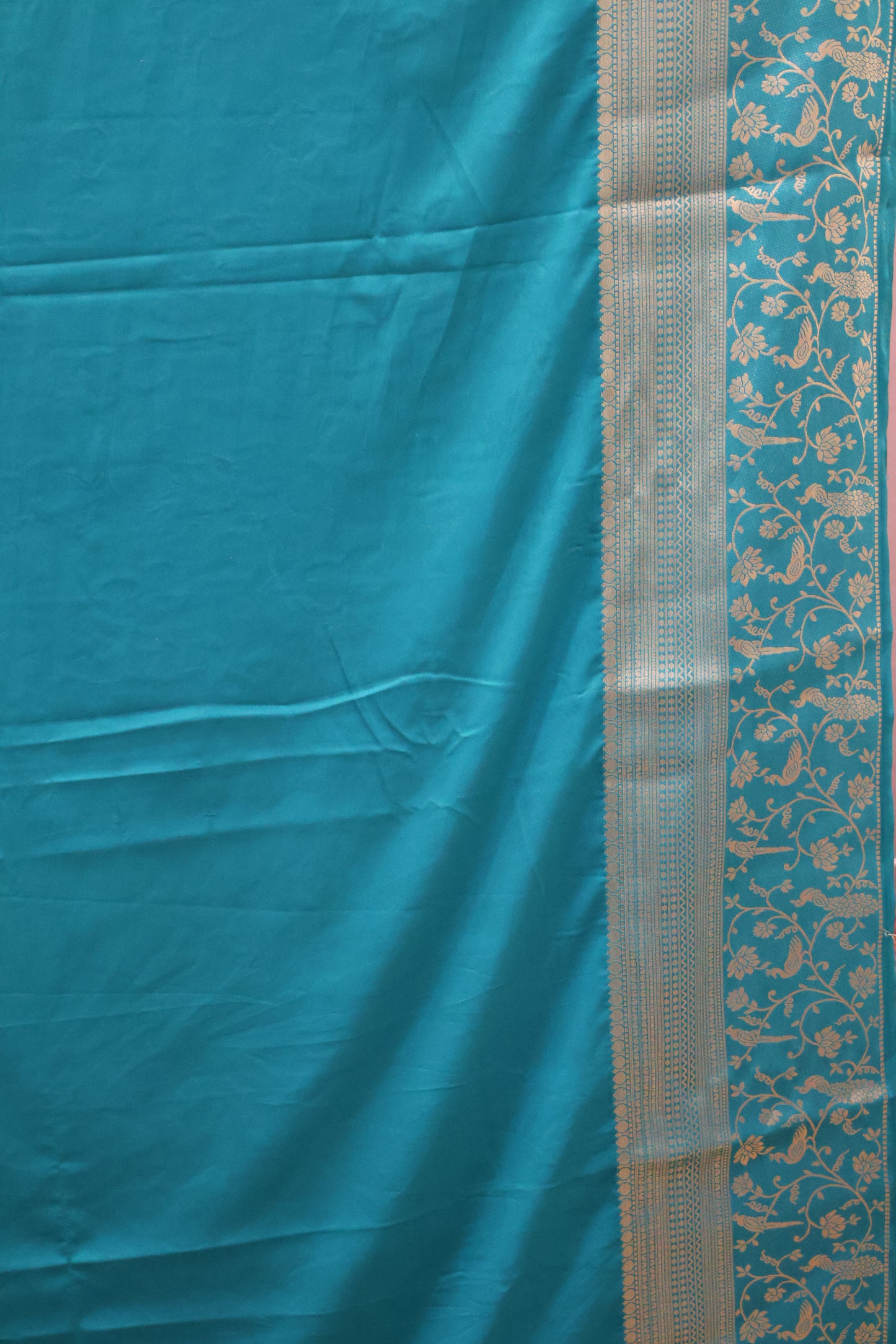 Banarasi Crepe Saree-Teal Blue Elephant