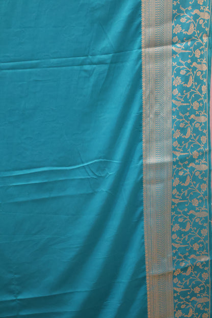 Banarasi Crepe Saree-Teal Blue Elephant