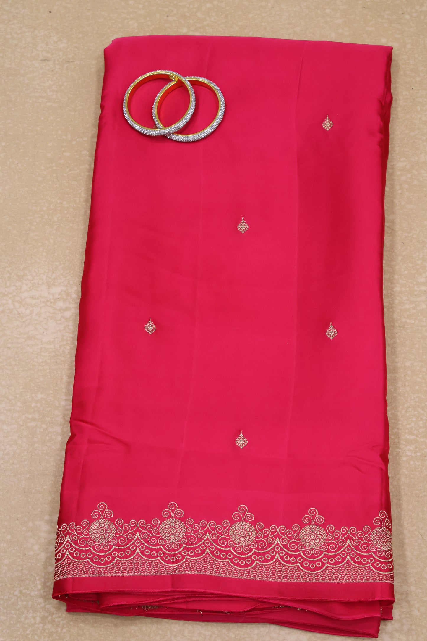 Satin Saree-Pink Jal Border