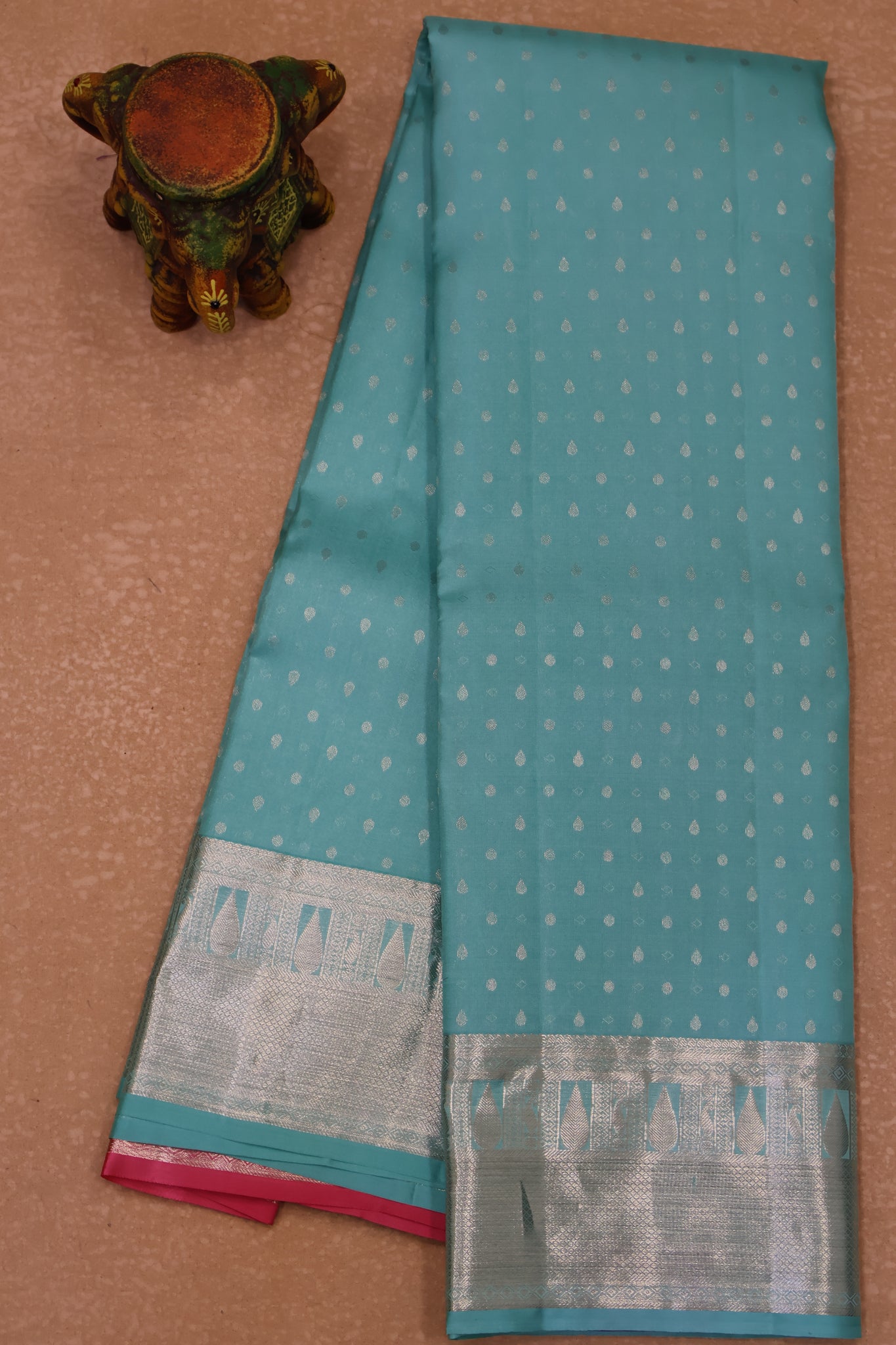 Pure Kanchipuram Silk Saree -Teal Blue Drop
