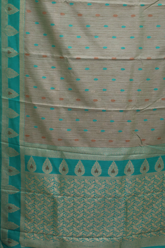 Semi Tussar Saree -Teal Green Leaf Butta