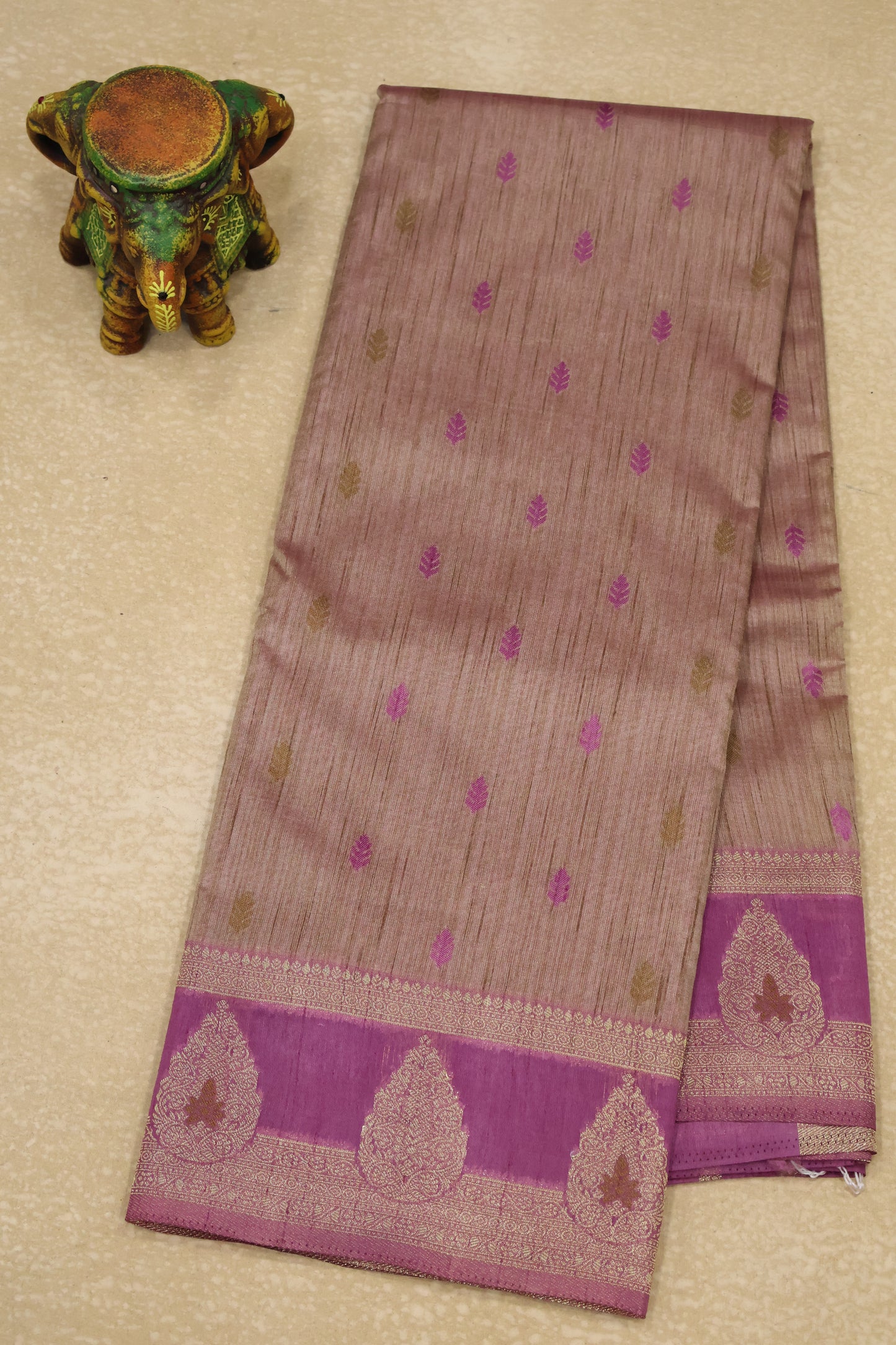 Semi Tussar Saree -Purple Leaf Butta