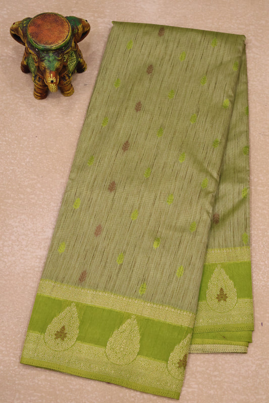 Semi Tussar Saree -Green Leaf Butta