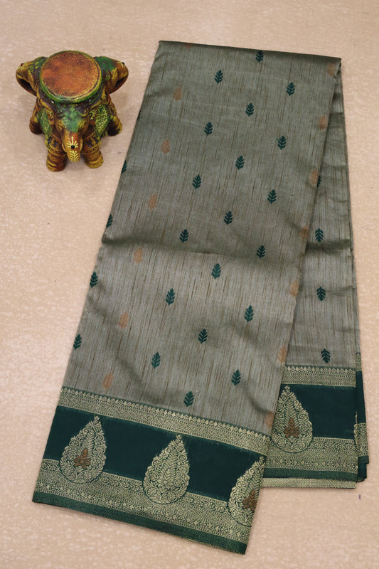 Semi Tussar Saree -Bottle Green Leaf Butta