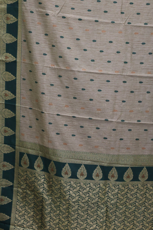 Semi Tussar Saree -Bottle Green Leaf Butta