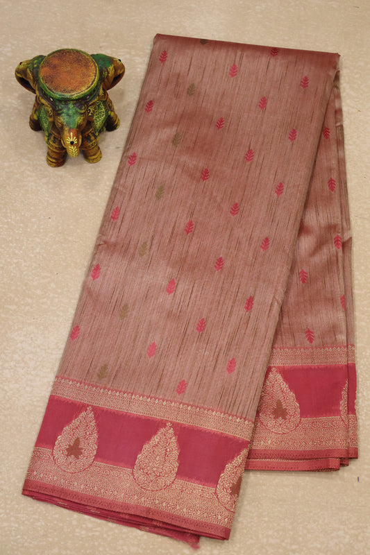 Semi Tussar Saree -Pastle Pink Leaf Butta