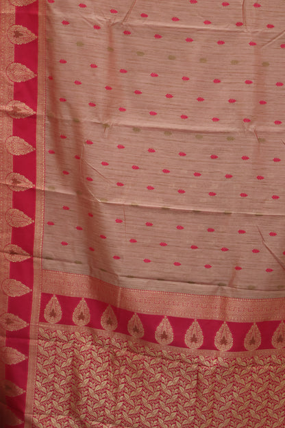 Semi Tussar Saree -Rani Pink Leaf Butta